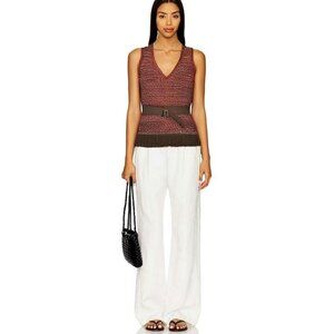 JH Collectibles Red & Brown Sleeveless Belted V-Neck Knit Sweater Top Women's‎ L